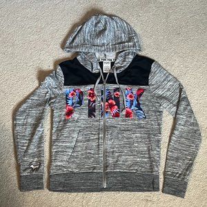 Pink Zip Up Hoodie Heather Gray